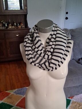 Striped Black and White Infinity Scarf - Women Accessories